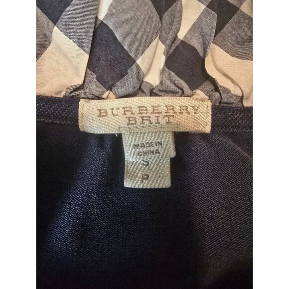 Burberry Brit Navy Blue Honeycomb Knit Novacheck Collar Detail Polo Preppy - Picture 2 of 6